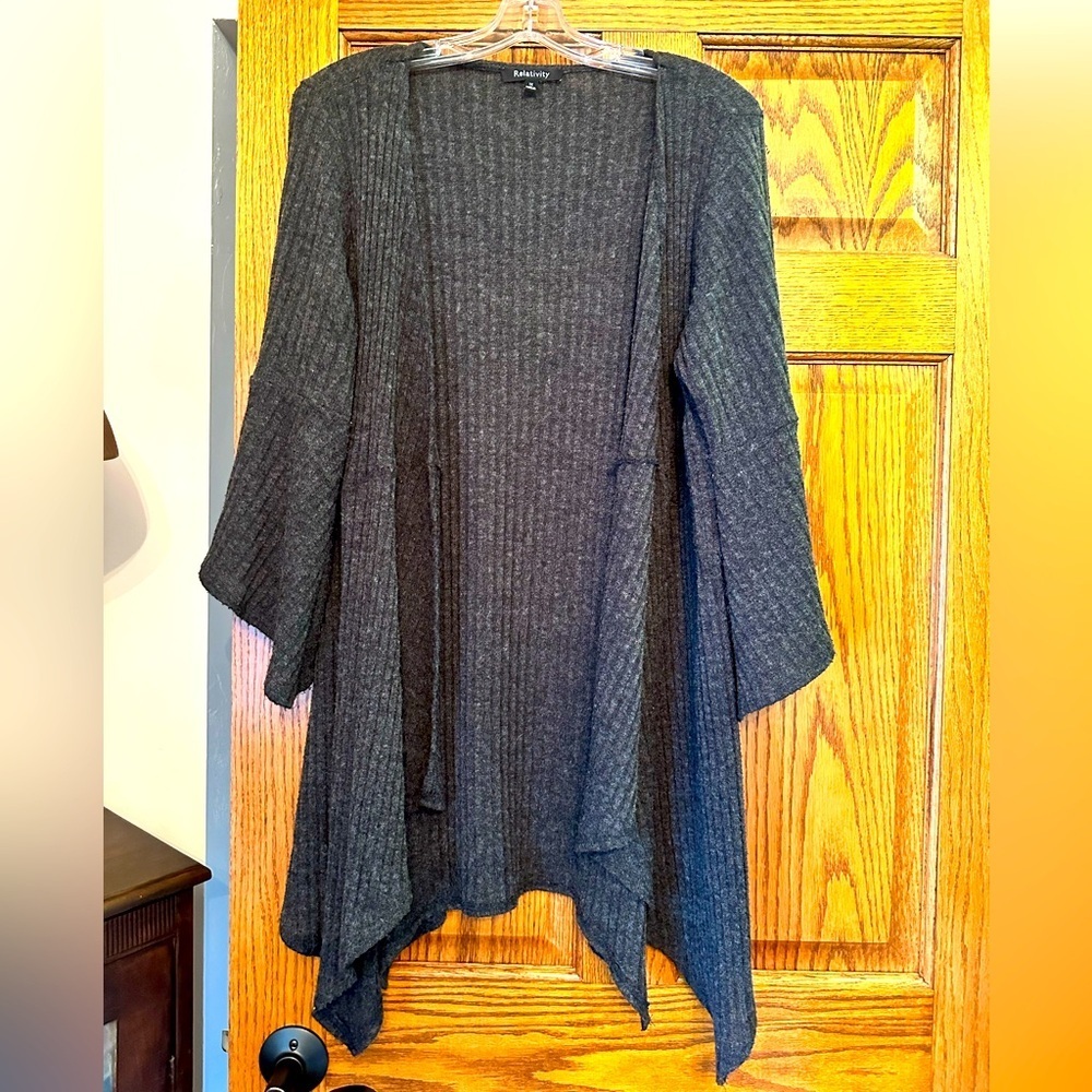 Relativity Women's Open-Front Ribbed Cardigan Sweater - Dark Gray